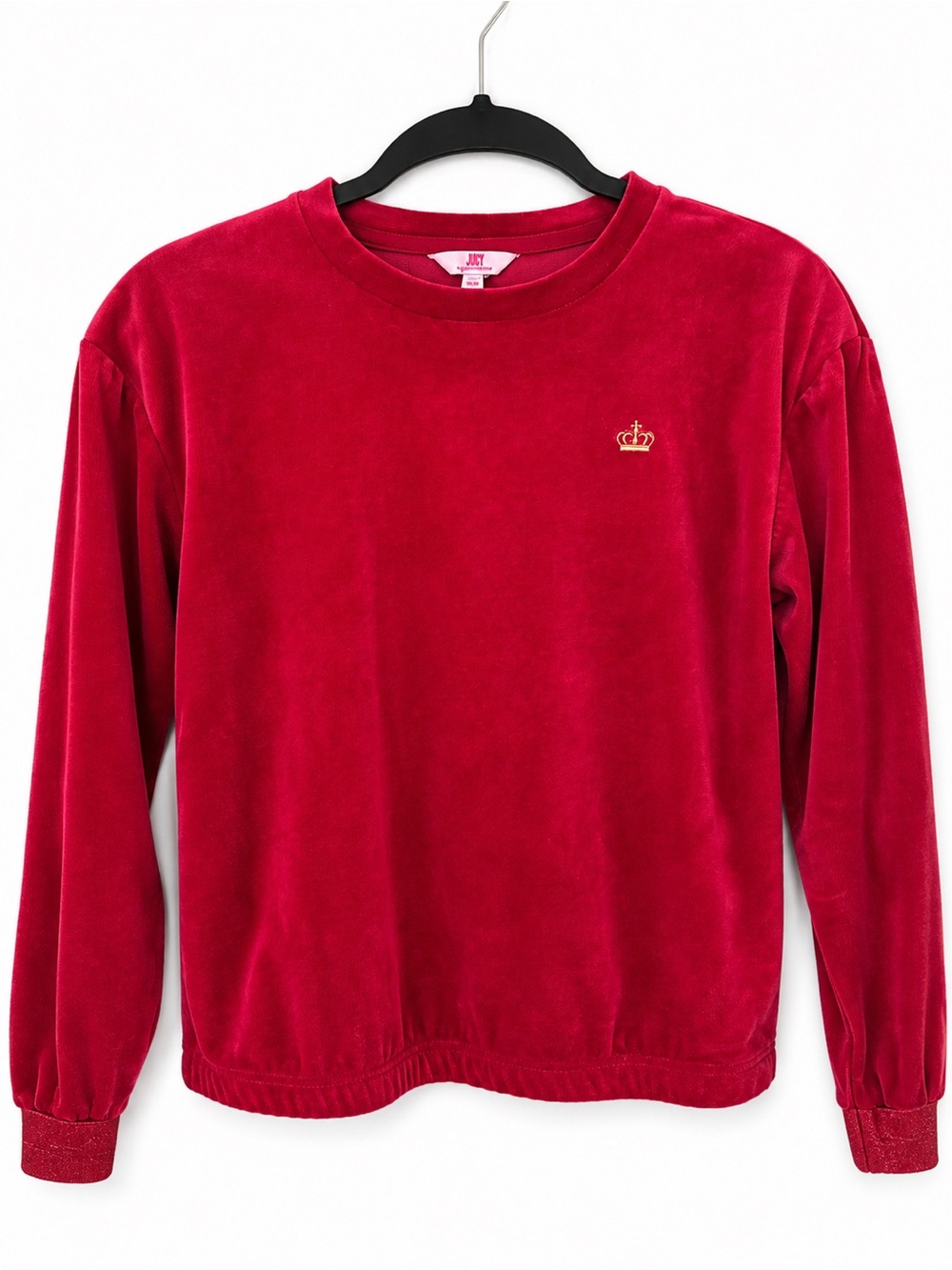 Juicy Couture Girls Red Velour Long Sleeve Top Gold Crown Y2K McBling M 10/12